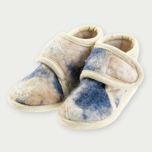 Schafwolle Babyschuhe gefilzt blau-beige